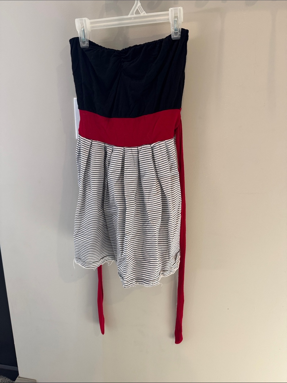 Strapless Colorblock  Dress with Stripe Skirt